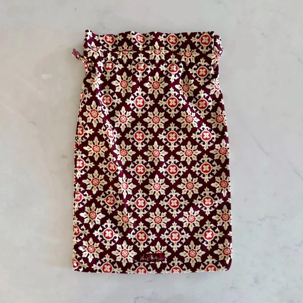 Vera Bradley Small Drawstring Ditty Bag, Medallion Maroon (Print Pattern)